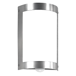Outdoor wall luminaire 16/3 with motion detector, IP44, E27, stainless steel / opal glass