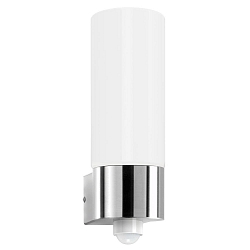 Outdoor wall luminaire AQUA WALL with sensor, IP44, E27, stainless steel / opal glass, brushed