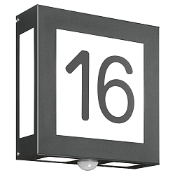 House number luminaire AQUA LEGENDO with motion detector, 2 digits, 2x E27, stainless steel / opal glass, anthracite