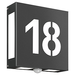 Outdoor wall luminaire AQUA LEGENDO with sensor, 2 digits (cut out), IP44, E27, stainless steel, anthracite