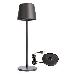 Tafellamp op batterijen BUNDLE CANIS set van 1, met lader IP65, donkergrijs, mat dimbaar