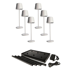 Tafellamp op batterijen CANIS GASTRO M met Touch-Dimmer, met Lader, 6 Stuks IP65, donkergrijs, mat dimbaar