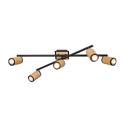 Ceiling luminaire BOLIVIA 5, 5x GU10, oak natural, black
