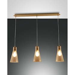 Pendelarmatuur DAFNE 3-vlams E27 IP20, amber, messing, gesatineerd dimbaar