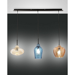 pendant luminaire OLBIA 3 flames E27 IP20, amber, azure, champagner, black
