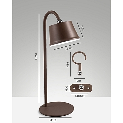 Acculamp ARMANDA IP54, roestbruin dimbaar