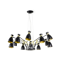 Pendelarmatuur RETRO 12-vlams E14 IP20, goud, gesatineerd, zwart mat 
