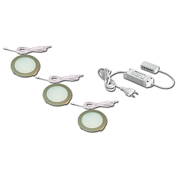 3pc. set of LED panel luminaire FR 68-LED, round, incl. transformer LED 24 / 15W, 4W 3000K 270lm 110�, inox look