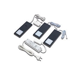 3pc. set of LED under-cabinet luminaire LED Slim-Pad F, IP20, with IR dimmer + transformer LED 24 / 30W, 5W 4000K, black