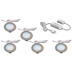 5pc. set of recessed LED panel luminaire FR 78-LED, IP44, LED24 connection, CRi>90, 4W 3000K, inox look