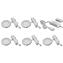 5pc. set of FR 55-LED 3W 3000K, stainless steel look + LED transformer LED 24 / 30W