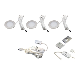 3pc. set of Dynamic FR 55-LED 3W, stainless steel look, 24V DC, surface mount radio remote, transformer 15W