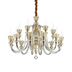 Chandelier STRAUSS, 18 flames, � 85cm, E14, rose gold / clear glass / amber chrystal glass