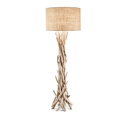 Floor luminaire DRIFTWOOD, 1 flame, Rand with fabric shade, E27, metal / natural wood