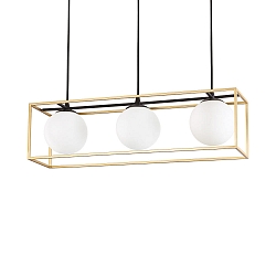 Pendant luminaire LINGOTTO, 3 flames, E14, matt black / satined brass / etched glass