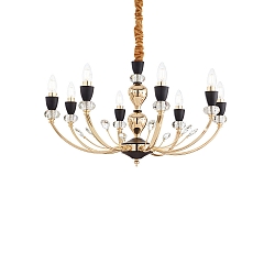 Kroonluchter VANITY 8-vlams E14 IP20, goud, zwart, transparant