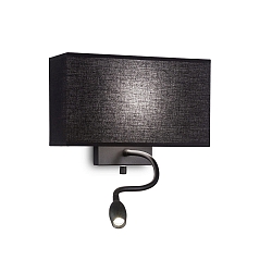 Wall luminaire HOTEL AP1, E27 + LED spot, fabric shade, with 2 switches, black