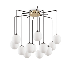 Pendelarmatuur RHAPSODY 12-vlams G9 IP20, messing geborsteld, opaalwit, zwart