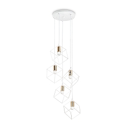 Pendelarmatuur ICE 5-vlams E27 IP20, wit, Messing gesatineerd