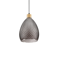 Pendelarmatuur BERGEN 1 E27 IP20, hout, gepoedercoat, rookkleuren, zwart