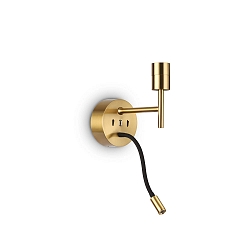 wall luminaire SET UP MAP2 2 flames, with flex arm, with USB connection E27 IP20, brass