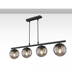 Pendelarmatuur SMOKY GLASS 4-vlams, rond E27 IP20, zwart dimbaar