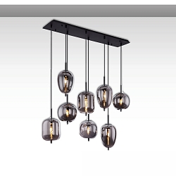 Pendelarmatuur SMOKY GLASS 8-vlams E27 IP20, zwart dimbaar