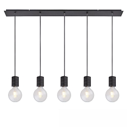 pendant luminaire E27 SURFACE 5 flames, long, with canopy E27 IP20, black matt dimmable
