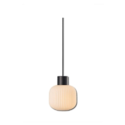 Pendelarmatuur INFINITY WHITE GLASS ROUND gegroefd, met open kabel, 2-polig E27 IP20, zwart dimbaar