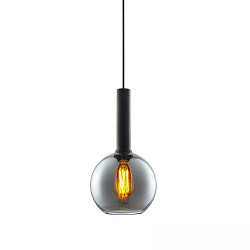 Pendelarmatuur INFINITY BLACK ROUND GLASS 20CM rond E27 IP20, rookkleuren, zwart dimbaar