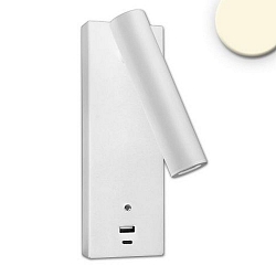 Leesarmatuur LED USB A+C 3-STEP met schakelaar, instelbaar, met USB-oplaadfunctie IP42, wit dimbaar