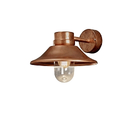 Wandarmatuur voor buitenshuis VEGA met lampenkap E27 IP54, koper dimbaar