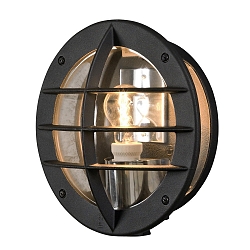 Wall luminaire ODEN, with integrated power plug, E27 max. 60W, clear acrylic glass / black aluminium