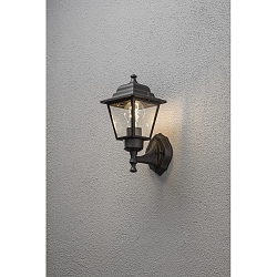 Wandarmatuur voor buitenshuis SMALL 1-vlams, klein E27 IP23, zwart, transparant