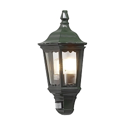 Outdoor wall luminaire FIRENZE with motion detector, E27 max. 100W, green, aluminium / clear glass