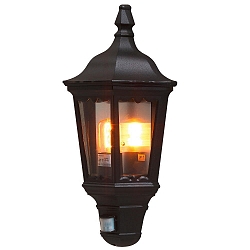 Outdoor wall luminaire FIRENZE with motion detector, E27 max. 100W, black aluminium / clear glass