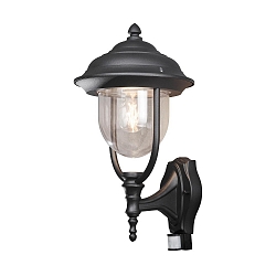 Outdoor wall luminaire PARMA with motion detector, E27 max. 75W, black aluminium / clear acrylic glass