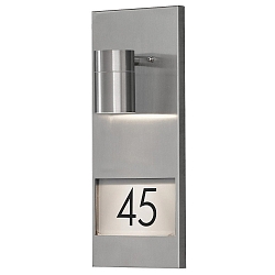 Outdoor wall luminaire MODENA, with house numbers, GU10 max. 35W, stainless steel 304 / clear glass
