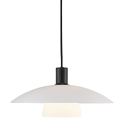Pendant luminaire VERONA, E27, IP20, black, glass opal white