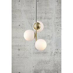 Pendant luminaire LILLY, E14, IP20, Glas opal white, brass