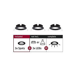 Inbouwarmatuur CHOOSE stijf, set van 3 IP44, zwart mat dimbaar