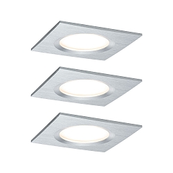 Downlight NOVA PLUS COIN hoekig, stijf, set van 3, met diffuser IP44, aluminium dimbaar