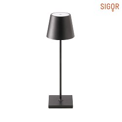 LED battery table lamp NUINDIE round, dimmable, IP54, night black, powder coated