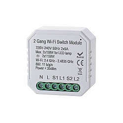 shaire WIFI Switch for flush-mounted boxes, 220-240V, IP20, 2 channels on/of, max. 2x 150W LED