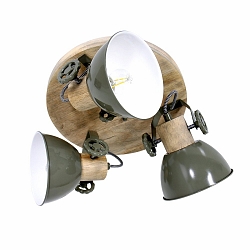 Plafondarmatuur GEARWOOD 3-vlams, rond, instelbaar E27 IP20, hout, antiek dimbaar