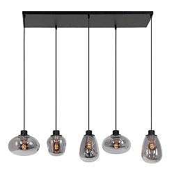 Steinhauer Pendant luminaire REFLEXION, 5 flames, smoky, fitting black