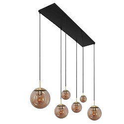 Pendelarmatuur BOLLIQUE 6-vlams E27 IP20, barnsteen, messing, zwart dimbaar
