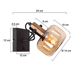 wall luminaire GLASLIC swivelling, rotatable E27 IP20, bronze, black dimmable