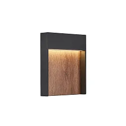 Wandarmatuur voor buitenshuis FLATT hoekig, CCT Switch, schakelbaar IP65, antraciet, bruin, hout 