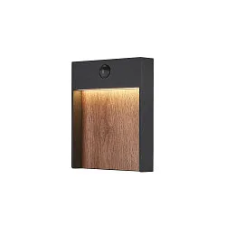 Wandarmatuur voor buitenshuis FLATT SENSOR hoekig, met sensor, CCT Switch IP54, antraciet, bruin, hout 